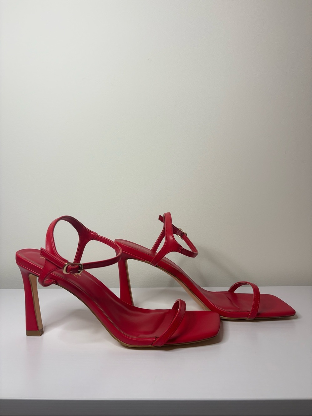 Red Strappy Square Toe High Heels